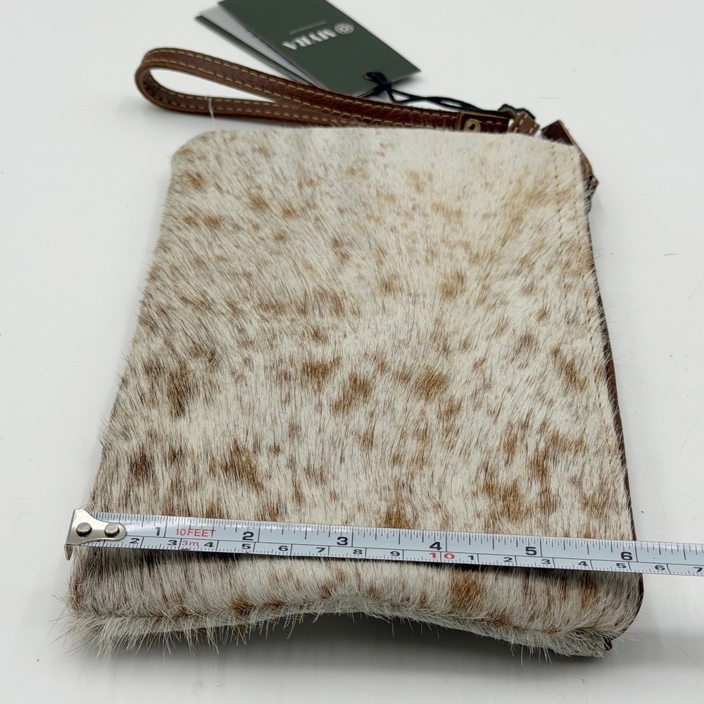 Myra Bag Cowhide Wristlet Clutch Brown White Spotted Hair On Hide NWT Western - Picture 5 of 5